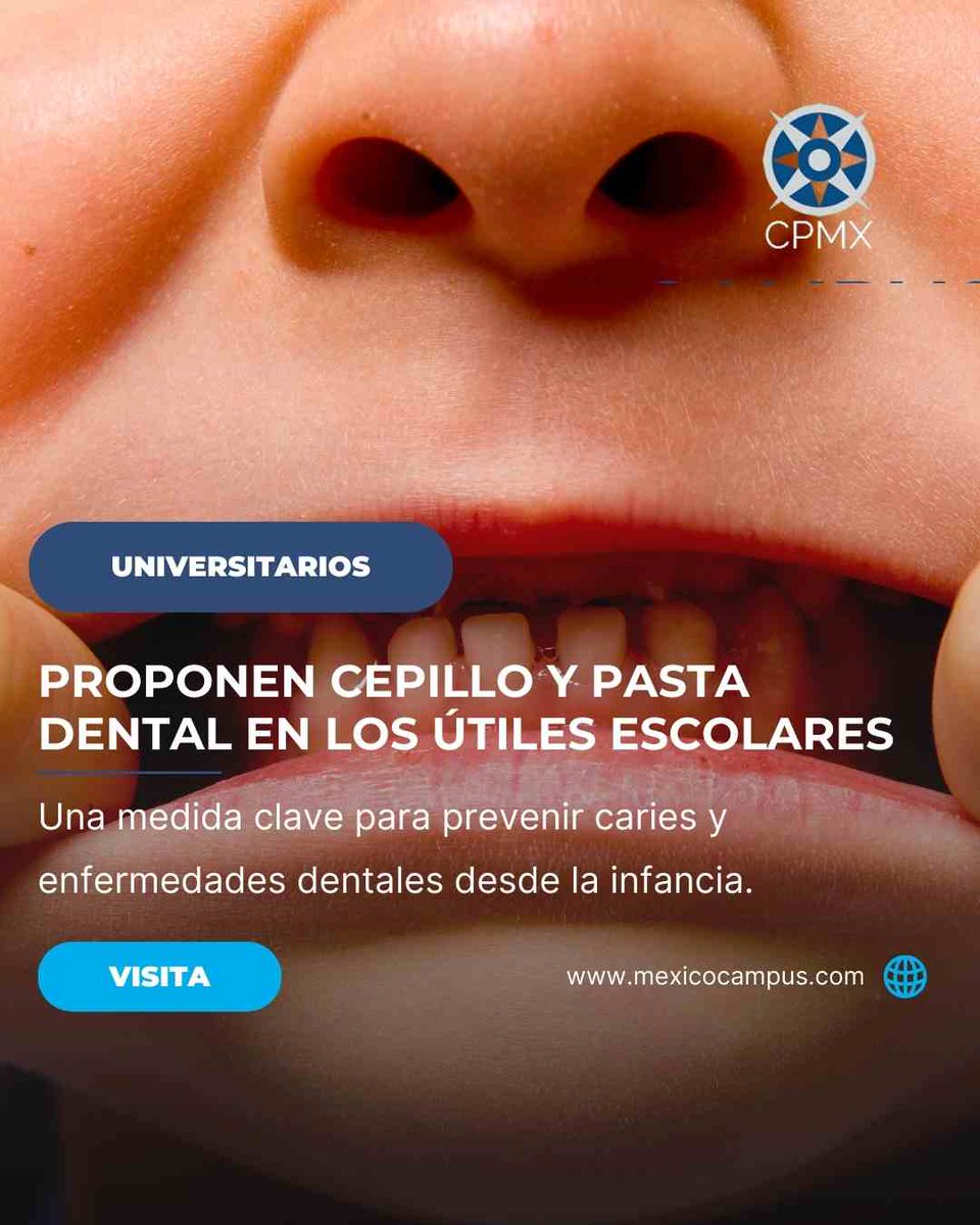 CampusMexico's tweet photo. 🦷📚 Cepillo y pasta de dientes en la lista de útiles escolares. Se trata de una propuesta en CDMX busca garantizar la salud bucal infantil desde el primer día de clases. https://t.co/XrEgBDt5RW
🧐 #SonrisasSanas #SaludBucalInfantil https://t.co/BT7bhJKHAq