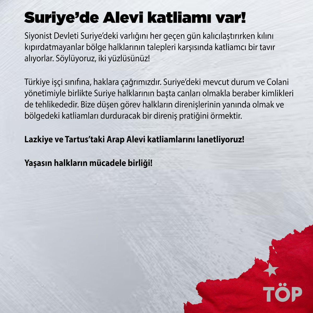 Suriye'de Alevi katliamı var!
Lazkiye ve Tartus'taki Arap Alevi katliamını lanetliyoruz!