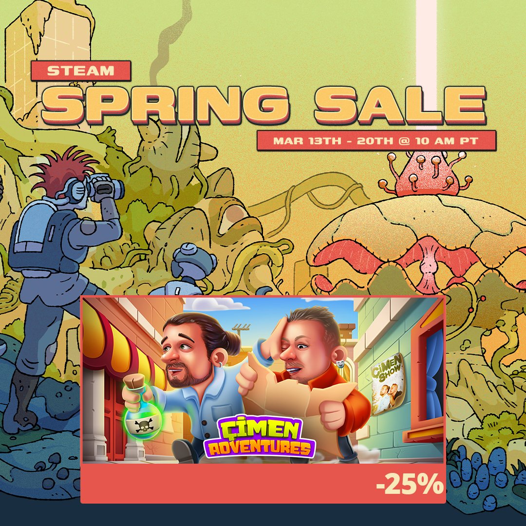 DropoutCode's tweet photo. 🔥 Steam Spring Sale is ON! 🔥
🎟️Çimen Adventures is 25% OFF for a limited time.
🧩Solve tricky puzzles and dive into a world of comedy and chaos!
⏳Grab the deal before it’s gone! Link in bio.
#ÇimenAdventures #ÇimenMaceraları #ÇimenShow
#DropoutCode #SteamSpringSale #GameDev https://t.co/KmdfxE2ouj