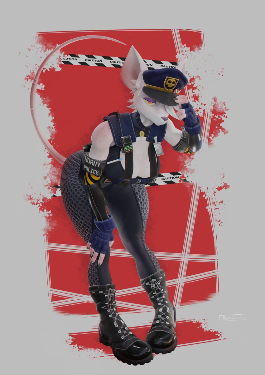 MShefff's tweet photo. [Blender] Crossing The Tape - Officer Flint Pin-Up 
Model by @SirWarfare 
Officer Flint belongs to @ForestTheRotten 

#3D #3dart #Blender #poster #furry #furryartwork #furrygirl #rat #anthroart #ratgirl #Police #PoliceOfficer #officerflint #flint #pinup https://t.co/p3MDbEV7H6