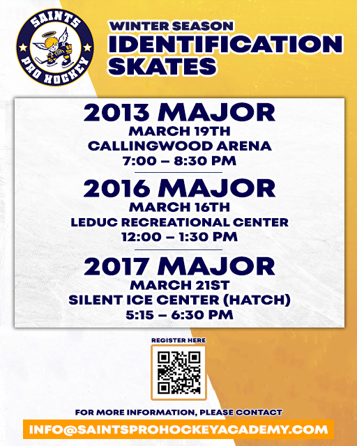 Check out details for Saints Pro Hockey Academy's upcoming 2013 Major, 2016 Major, and 2017 Major ID Skates below!

Register here: bit.ly/4ktg8HK

#SPHA | #HSL