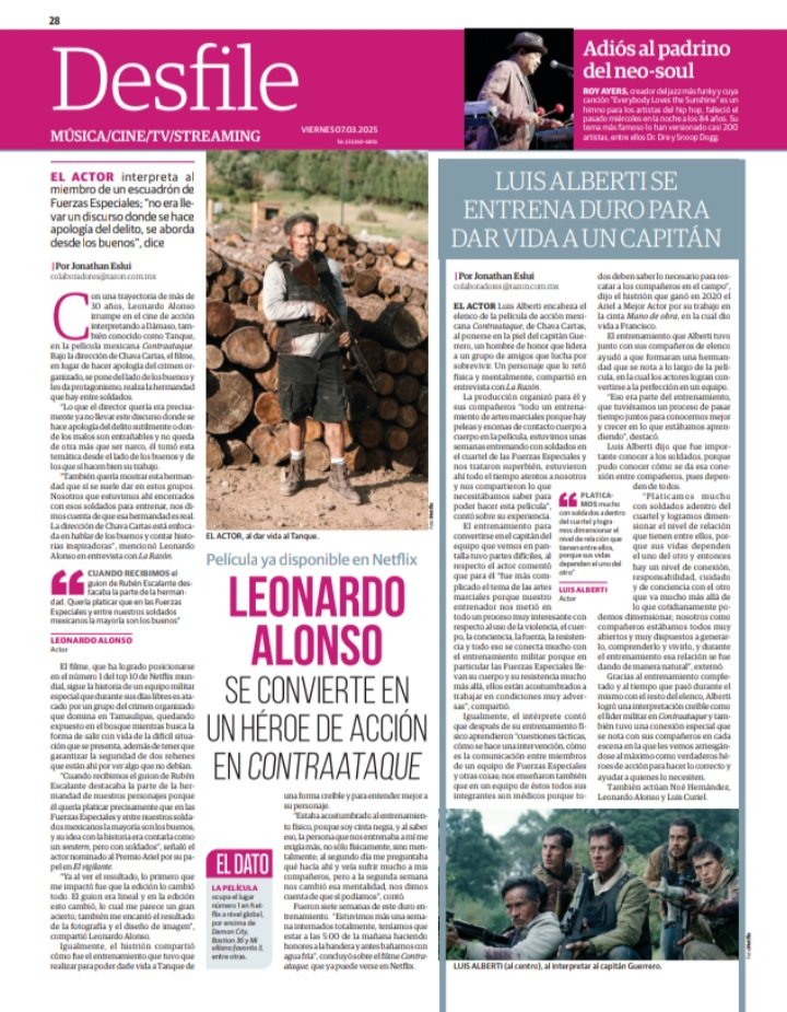 JonathanEslui's tweet photo. La película mexicana 'Contraataque' sigue en el número 1 de películas más vistas de @NetflixLAT en México y otros países, en @LaRazon_mx pueden leer mi entrevista con uno de sus protagonistas, el actor @LeonardoAlonso_

https://t.co/vGu9VaKlfX https://t.co/abpaFLeojd