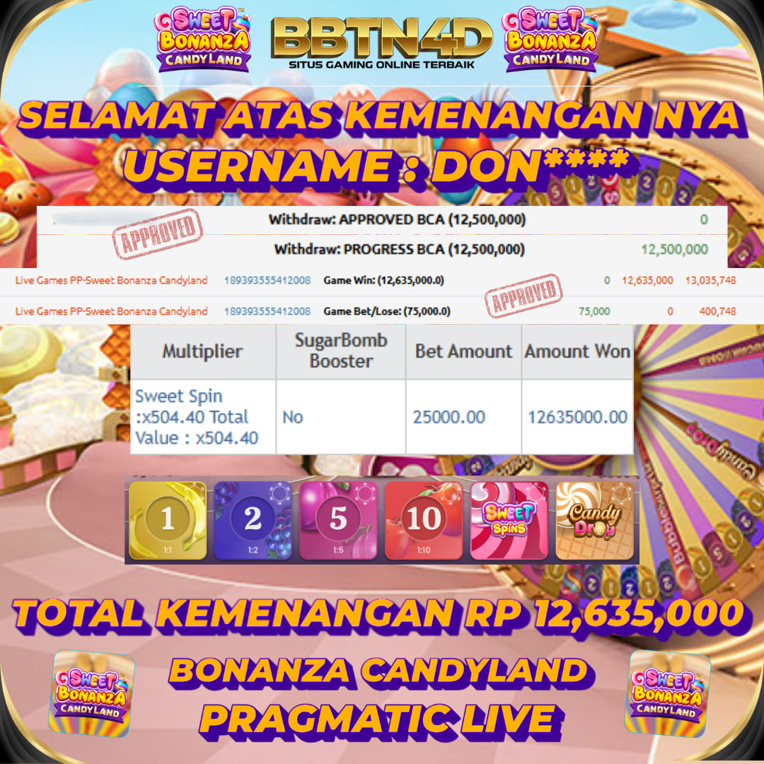 👑 Selamat Untuk Member BBTN4D

👤 USER ID : DON****

🔥 WIN SWEET BONANZA CANDYLAND (Rp 12,635,000)
🔥 TOTAL WD : Rp 12,500,000
✅ DAFTAR DI BBTN4D AMAN DAN TERPERCAYA
✅ TERIMA DEPO VIA PULSA, BANK, E-WALLET DAN QRIS

💰 MIN DEPO Rp 10,000

📌 LINK : mssg.me/bbtn4d