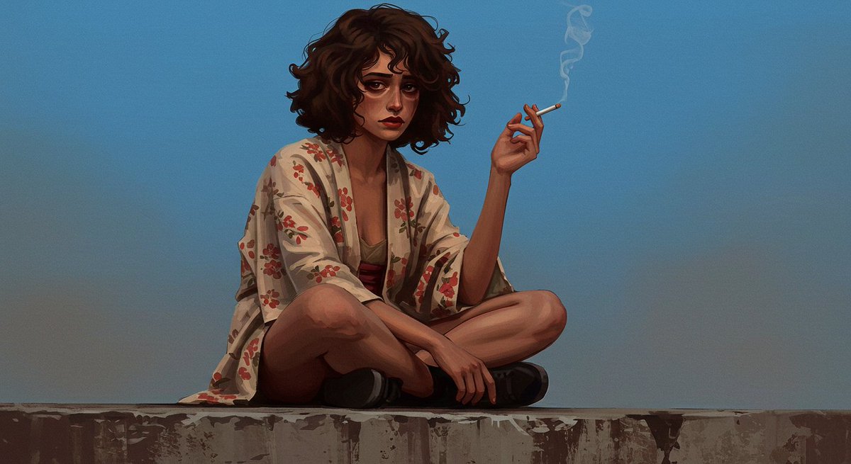 bacardican's tweet photo. "Lost in the haze of a quiet rebellion, she lingers between longing and apathy." 🚬💭
#SUPERYES #Art #AIArt #DigitalArt https://t.co/y58seICOOI