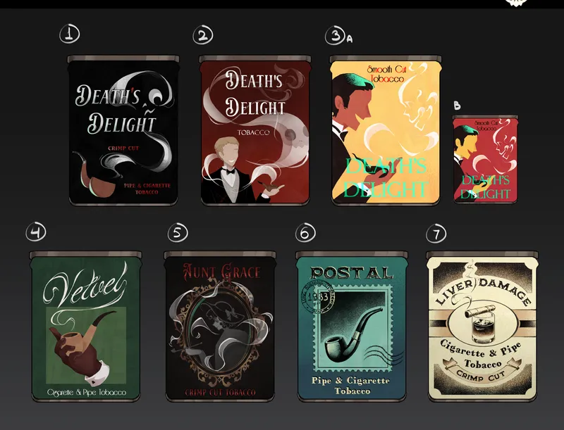 Let's be clear! We do not condone smoking!  

... that being said, look at all these stunning tobacco pieces by <a href="/_spiiiine/">/fə'liː/ 🧬</a>!

#indiegamedev #indiedev #gamedev #conceptart #vintage #game #indiegame #videogamedesign