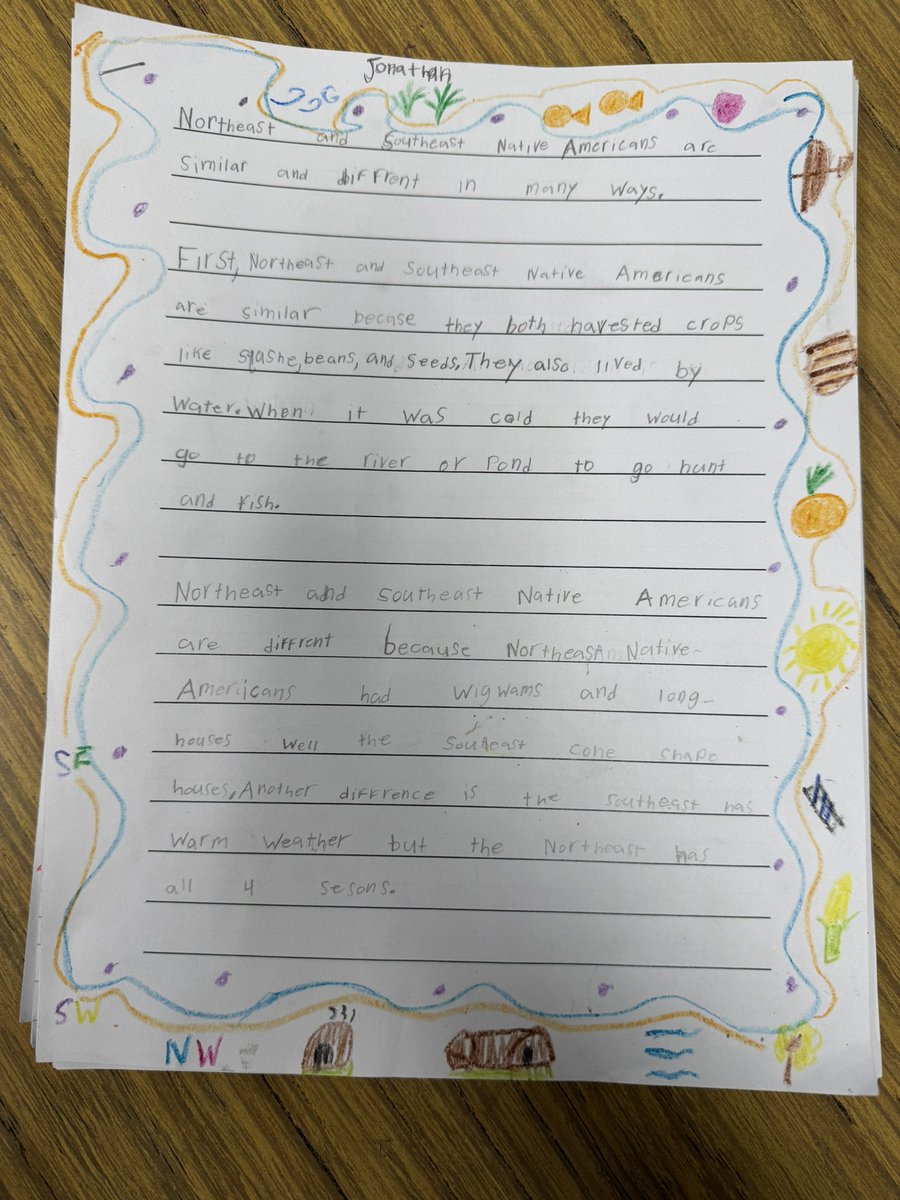 Comparing and contrasting Native Americans from the Northeast and Southeast regions. Great writing 3rd graders!