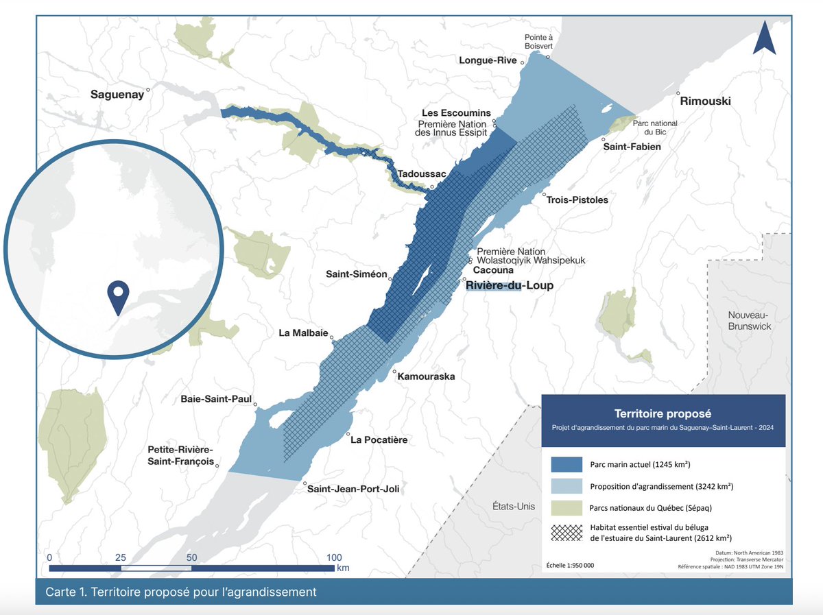 Ottawa et Québec ont confirmé ce vendredi les informations publiées par Le Devoir jeudi: le parc marin du Saguenay-Saint-Laurent devrait s'étendre pour atteindre une superficie de près de 4500 km2. Il couvrira tout l'habitat estival du béluga: ledevoir.com/environnement/…