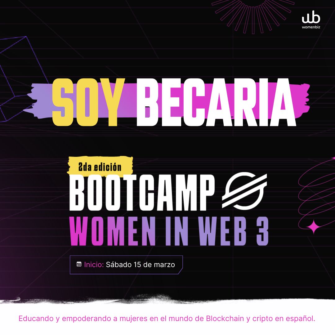 💜¡Soy becaria del #WomenInWeb3 Bootcamp de @hiwomenbiz! 📷 Aprenderé sobre blockchain y Web3 para desbloquear nuevas oportunidades profesionales. Postula aquí: hiwomenbiz.com/womeninweb3
