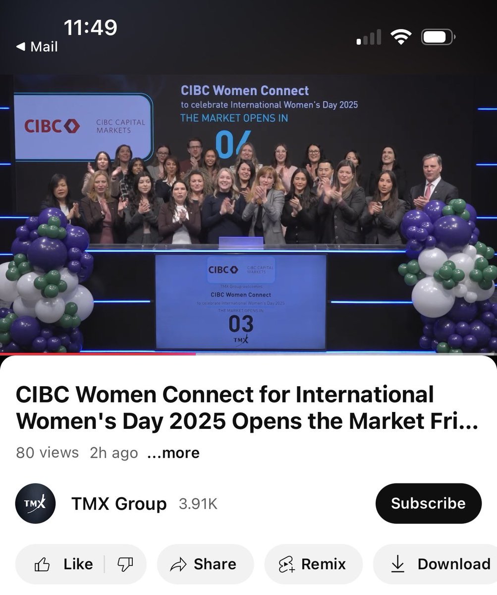 🇨🇦 Michael McCloskey (@greenskeeperam) on Twitter photo Nice to see the next generation of WOMEN including my daughter <a href="/sarahmccloskey_/">Sarah McCloskey</a> and her CIBC colleagues taking over Bay Street. Proud of you kiddo. Happy International Women’s Day! Nice to see the next generation of WOMEN including my daughter <a href="/sarahmccloskey_/">Sarah McCloskey</a> and her CIBC colleagues taking over Bay Street. Proud of you kiddo. Happy International Women’s Day!