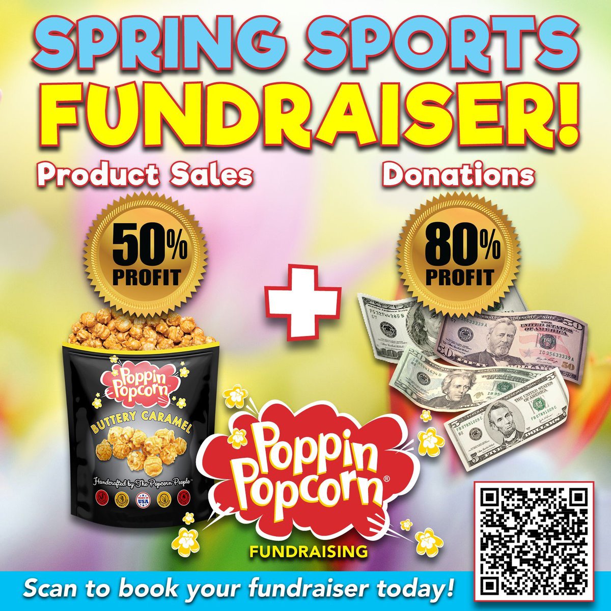 _Poppin_popcorn's tweet image. 🌷 Raise funds the easy way! Earn 50% profit on product sales and 80% profit on donations with this 100% online gourmet popcorn fundraiser. Products are home delivered to customers. Start at PoppinPopcornOnline.com. 🍿🌸 #SpringFundraiser #PoppinPopcornFundraising