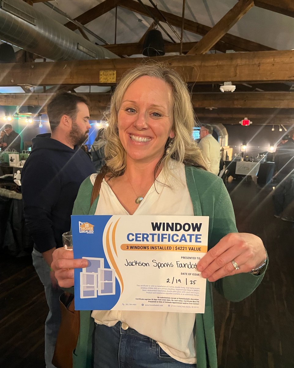 HomeSealed's tweet photo. Congrats to Haley M., the lucky winner of 3 FREE windows from our donation to the Jackson Sparks Foundation’s Beer &amp; Wine Tasting fundraiser! Giving back feels as good as a fresh, clear view.
Schedule your **FREE in-home estimate** today:
💻→CLICK: https://t.co/CR9XxVzkla https://t.co/mGJ99FKbQ1