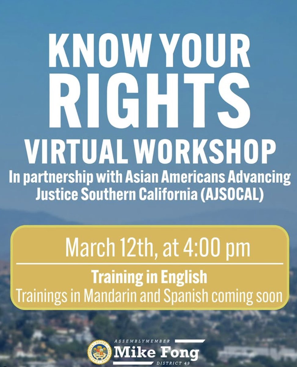 Know Your Rights workshop happening next week! If you or someone you know is an immigrant, it's vital to understand that constitutional rights are protected regardless of immigration status. Register at caasm.zoom.us/webinar/regist…