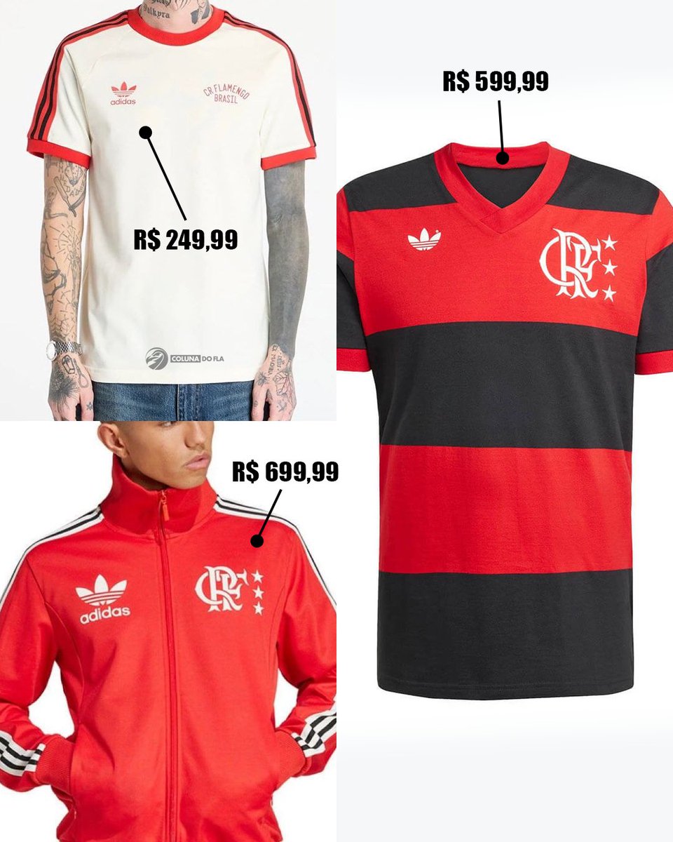 ColunadoFla's tweet photo. ⚠️ EXCLUSIVO | Nova coleção do Flamengo com a Adidas Originals será lançada em 10/03 nas lojas oficiais.

💸 Veja valores:
Camisa branca: R$ 249,99
Camisa rubro-negra: R$ 599,99
Jaqueta: R$ 699,99 https://t.co/BW0Cg2WewP