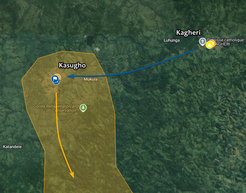 Intelynx's tweet photo. 🇨🇩 #DRC | #M23 rebels withdrew from the town of #Kasugho, ~25 km west of #Lubero, after clashes with #FARDC / #Wazalendo forces. During their withdrawal, the #M23 rebels reportedly looted equipment from a radio station and some shops in the town. https://t.co/6Jj6knDT4z