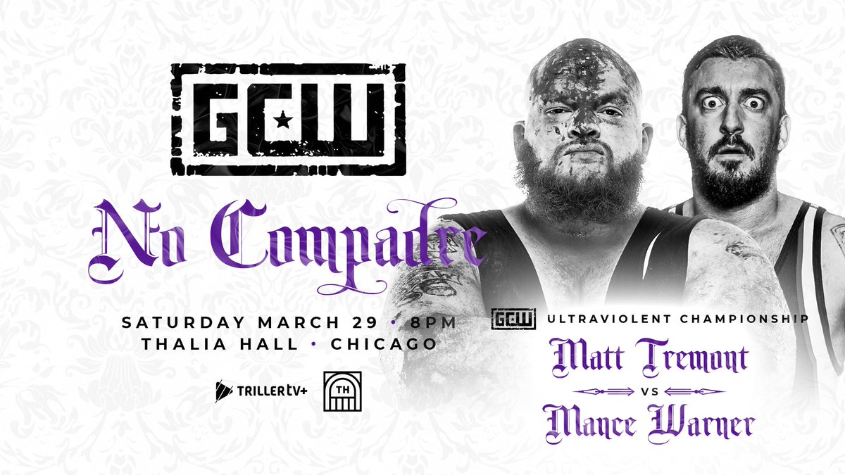 GCWrestling_'s tweet image. GCW returns to CHICAGO on Saturday, March 29th!

Already Signed:
Effy vs Microman
Megan Bayne v Zayda Steel
Gringo Loco v Atticus Cogar
Matt Tremont v Mance Warner
Jack Cartwheel v Dante Leon
Dr Redacted
Brooke Havok
+more

Get Tix:
ticketweb.com/event/game-cha…

Watch LIVE on @FiteTV+