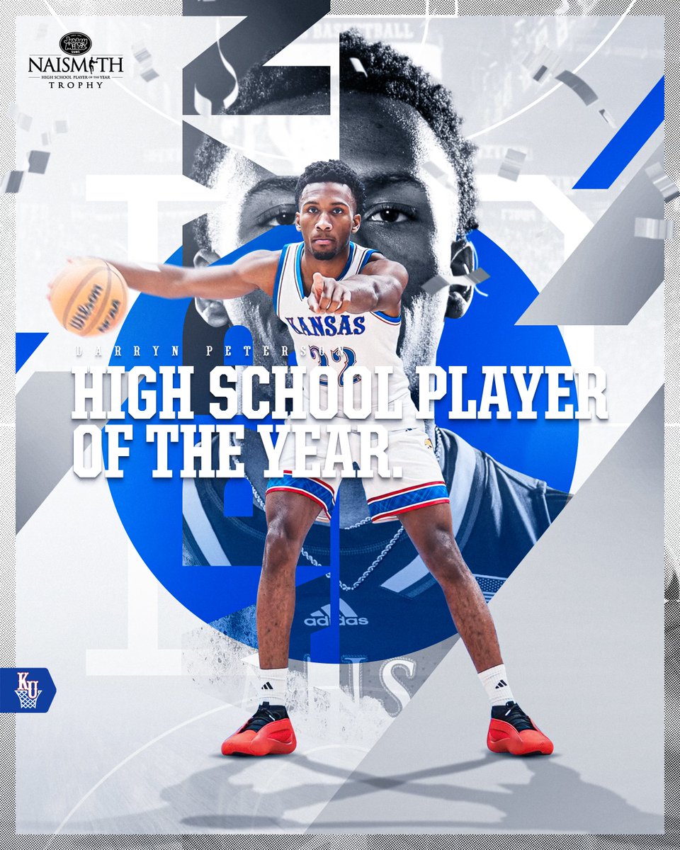 KUHoops's tweet photo. National High School Player of the Year 👀🔥

Congrats to Darryn Peterson on being named the 2025 Naismith Boys' High School Player of the Year!

#RockChalk x @PetersonDarryn https://t.co/rhlRaxVHt1