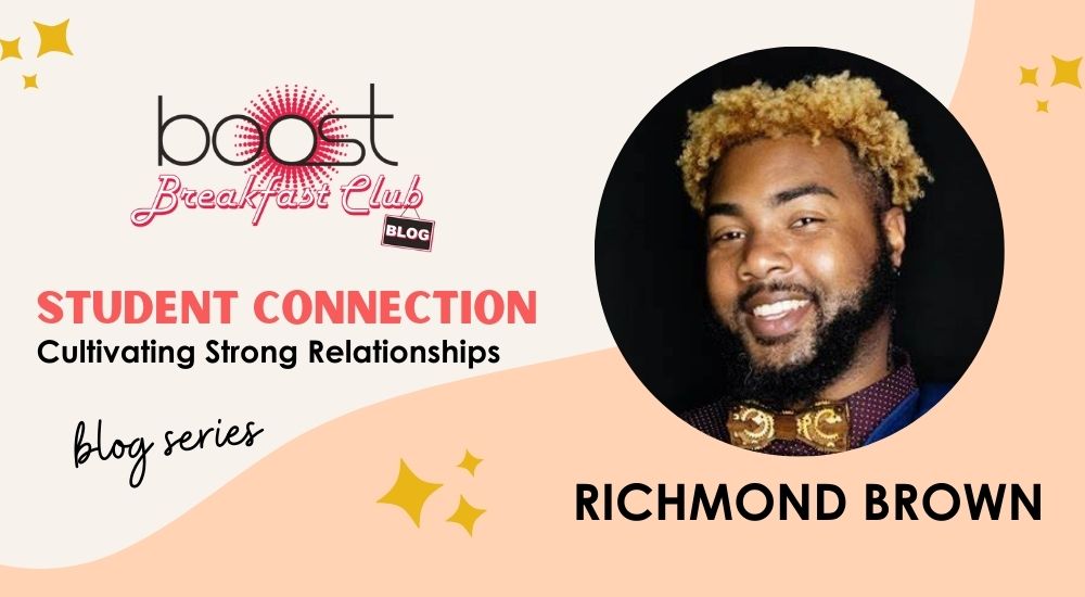 TEAMBOOST's tweet image. A Conversation about Student Connection with Richmond Brown - Best piece of advice received from a student: &quot;Keep being you, you make the program fun!&quot; boostcafe.org/student-connec… #BOOSTBlog #BOOSTCafe @woodcraftranger