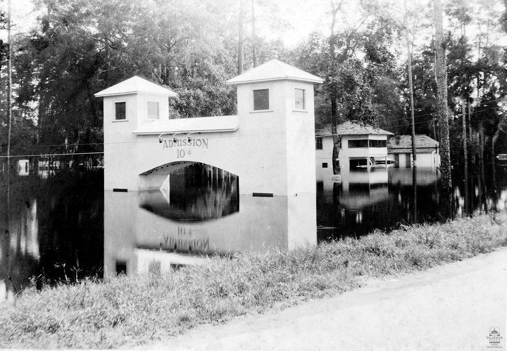 VStateArchives's tweet photo. The gate at Blue Springs in Brooks County, Georgia, was engulfed by floodwaters on August 15, 1928. https://t.co/Xp1mlZaGRn #Georgia #History https://t.co/wGBgzrdf84