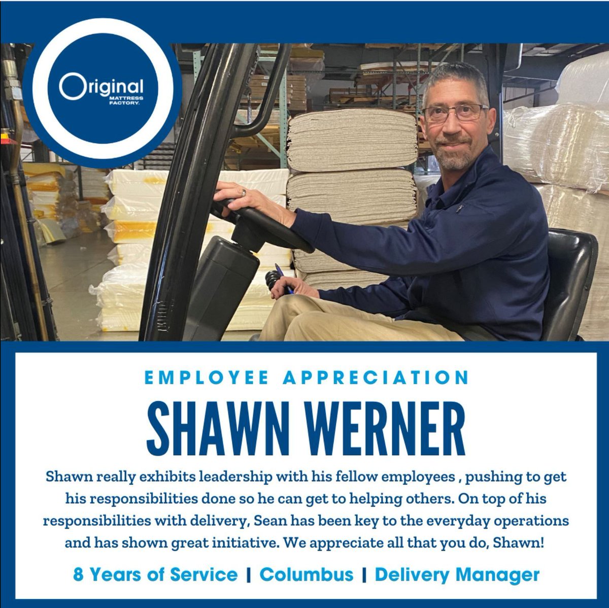 Happy #NationalEmployeeAppreciationDay!  We would like to recognize Columbus Delivery Manager, Shawn Werner.  We are thankful that you are part of OMF, Shawn!  Thank you!!

#employeeappreciationday #employeerecognition