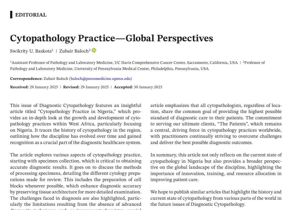 Diagnostic Cytopath (@diagnosticcyto) on Twitter photo Here’s the snippet for editorial in #April issue, with a call for submitting articles of “cytopathology practice-global perspective”. Submit today! onlinelibrary.wiley.com/doi/full/10.10… Also see an example for Nigeria authored by <a href="/DrGeeONE/">Olaleke Folaranmi</a> in #April Issue
onlinelibrary.wiley.com/doi/10.1002/dc…! Here’s the snippet for editorial in #April issue, with a call for submitting articles of “cytopathology practice-global perspective”. Submit today! onlinelibrary.wiley.com/doi/full/10.10… Also see an example for Nigeria authored by <a href="/DrGeeONE/">Olaleke Folaranmi</a> in #April Issue
onlinelibrary.wiley.com/doi/10.1002/dc…!