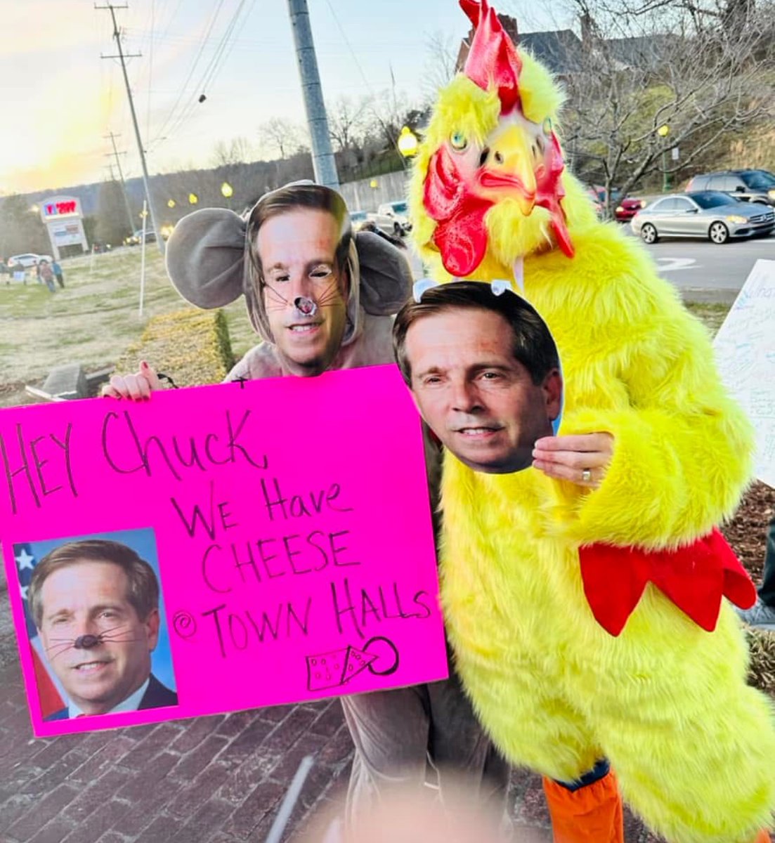 Allison Gorman (@allisongormantn) on Twitter photo Hey <a href="/RepChuck/">Chuck Fleischmann</a>, here are 2 of the 260 constituents who showed up yesterday for what your DC staffer dismissed as the "underwhelming" weekly protests asking you to hold an in-person town hall, defend the Constitution & stand up against tyranny. No town hall in 11 years? smh 🐔🐔🐔 Hey <a href="/RepChuck/">Chuck Fleischmann</a>, here are 2 of the 260 constituents who showed up yesterday for what your DC staffer dismissed as the "underwhelming" weekly protests asking you to hold an in-person town hall, defend the Constitution & stand up against tyranny. No town hall in 11 years? smh 🐔🐔🐔