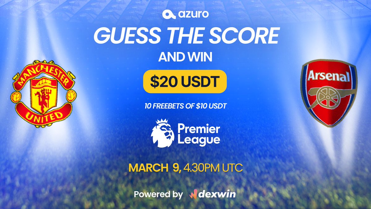 azuroprotocol's tweet image. ⚽️ Azuro Guess The Score Contest 🏆

How to join:
1️⃣ Follow us &amp;amp; @DexWin_Sports
2️⃣ Like and RT this post
3️⃣ Guess the final score of the Bayern Munich vs Bayern Leverkusen match
4️⃣ Only 1 reply/user, multiple entries won't count

⏳ Ends February March 9th, 4.30 PM UTC

🎉…