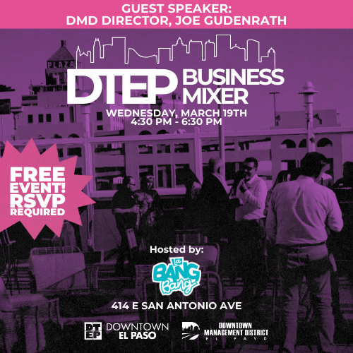 Downtown_EP's tweet image. Mark your calendar! Join us on March 19 at La Bang Bang for an evening of networking &amp;amp; collaboration with Downtown stakeholders and those investing in our community. Bring your business cards &amp;amp; let’s make things happen!

#DowntownElPaso #BusinessMixer #NetworkingEvent #EPTX