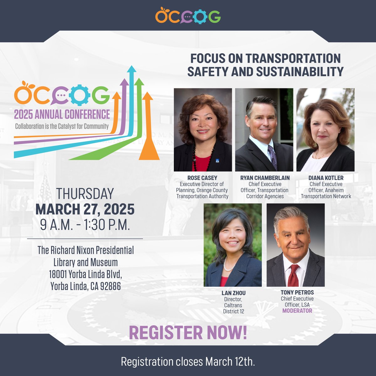 OC’s transportation executives work every day to keep Orange County moving in a safe and sustainable way.  This panel will address the big things happening in transportation and how safety and sustainability are part of the decisions being made. occog.com/occogac