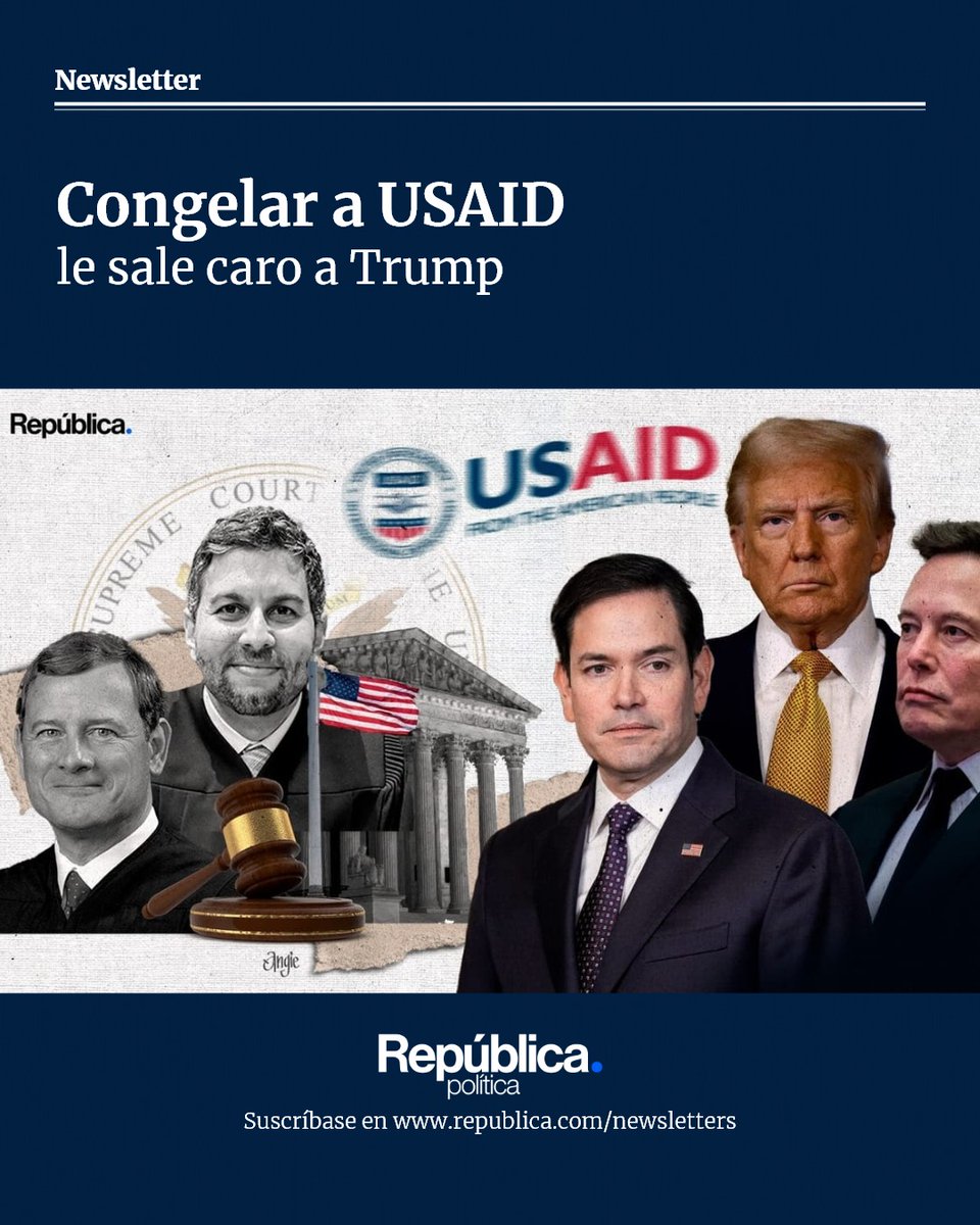 republicagt's tweet photo. 📢 Trump y Musk contra USAID: una batalla costosa y estancada

⚖️ La Corte Suprema rechazó el intento de Trump y Musk de bloquear contratos de ayuda exterior, obligando al gobierno a pagar USD 1900M a contratistas. Mientras la administración sigue sin desembolsar los fondos, se acumulan demandas. ¿Cuál será el siguiente movimiento? 🤔

🔗 Lea la nota completa aquí: https://t.co/H8u05p7wwt

🏷️ #Trump #Musk #USAID #CorteSuprema #PolíticaEEUU