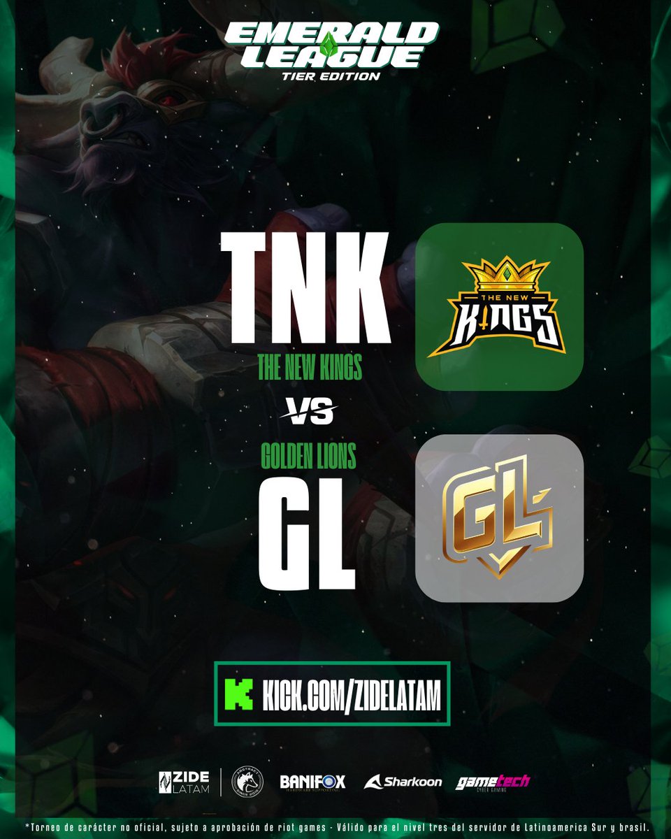 Zide Latam ▶ (@zidelatam) on Twitter photo 🔥 ¡La acción está al rojo vivo en Emerald Series! 🔥
⚔️ Cuartos de Final ⚔️
<a href="/tnk_esport/">TNK Esport</a> 🆚 <a href="/Goldenlions_/">Golden Lions</a>
🗓️ Fecha: HOY
⏰ Hora: 18:00 - MD5
📺Disfruta del partido en stream en vivo en kick.com/zidelatam
🌟 Los equipos están listos para darlo todo, y esta batalla promete 🔥 ¡La acción está al rojo vivo en Emerald Series! 🔥
⚔️ Cuartos de Final ⚔️
<a href="/tnk_esport/">TNK Esport</a> 🆚 <a href="/Goldenlions_/">Golden Lions</a>
🗓️ Fecha: HOY
⏰ Hora: 18:00 - MD5
📺Disfruta del partido en stream en vivo en kick.com/zidelatam
🌟 Los equipos están listos para darlo todo, y esta batalla promete
