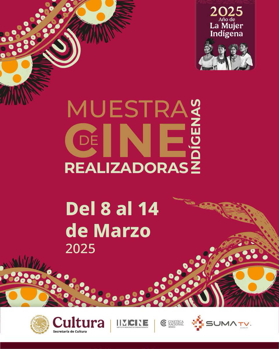 No te pierdas la Muestra de Cine de Realizadoras Indígenas.✨
Reconozcamos el trabajo realizado por mujeres provenientes de pueblos originarios dentro de la industria cinematográfica nacional. 📽️💗

📆 Del 8 al 14 de marzo del 2025 por #SUMATVUAEH 🌟

#IMCINE #UAEH #Pachuca
