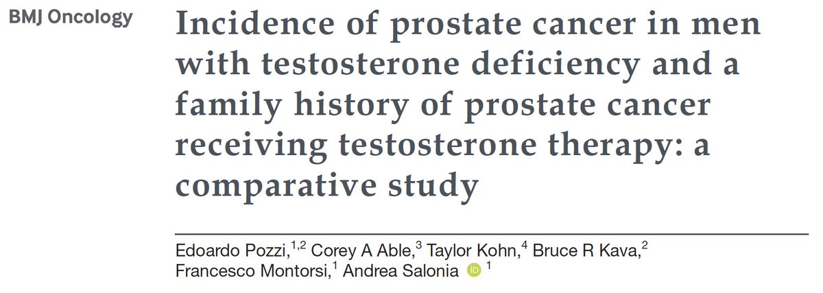 Edoardo Pozzi (@edoardopozzimd) on Twitter photo 💊🔬 First study ever: Testosterone therapy in men with TD & family history of prostate cancer (high-risk) shows NO increased cancer risk over 10 years compared to matched untreated men!
Link 🔗:bmjoncology.bmj.com/content/4/1/e0…
<a href="/BMJOncology/">BMJ Oncology</a> <a href="/coreyable/">Corey Able, MD</a> <a href="/TPKohn/">Taylor P Kohn</a> <a href="/scrittoreandre1/">ScrittoreSalonia</a> 💊🔬 First study ever: Testosterone therapy in men with TD & family history of prostate cancer (high-risk) shows NO increased cancer risk over 10 years compared to matched untreated men!
Link 🔗:bmjoncology.bmj.com/content/4/1/e0…
<a href="/BMJOncology/">BMJ Oncology</a> <a href="/coreyable/">Corey Able, MD</a> <a href="/TPKohn/">Taylor P Kohn</a> <a href="/scrittoreandre1/">ScrittoreSalonia</a>