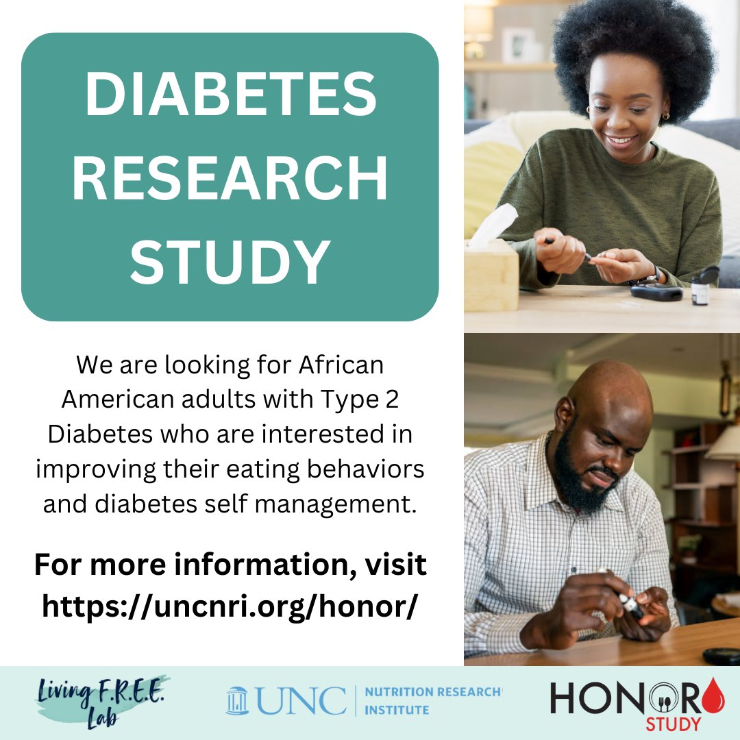 We are still recruiting for the HONOR Study! To learn more and hear a message from our Principal Investigator, Dr. Rachel Goode, visit uncnri.org/honor/

#research #researchstudy #type2diabetes #charlotte #kannapolis