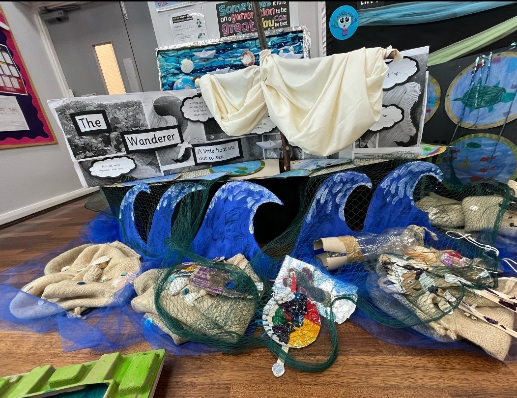 More amazing artwork from the exhibition today of our World Book Week  centered on the book The Wanderer by Peter Van Der Ende.Creativiy and Literacy coming together. Well done, everyone! It was an amazing week