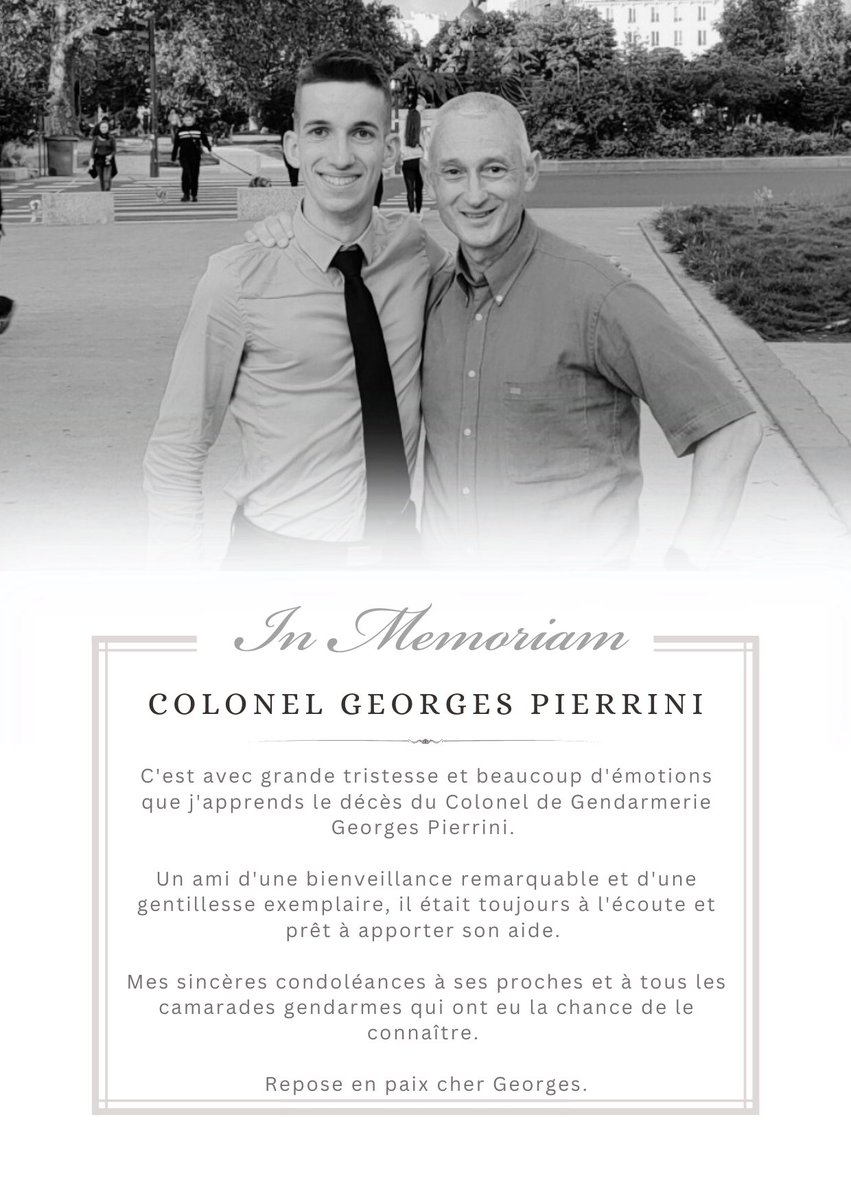 PierreNeveu_'s tweet photo. Mes sincères condoléances à ses proches et à tous les camarades gendarmes qui ont eu la chance de le connaître. 

Repose en paix cher Georges🙏🏻

@CRJ_Gendarmerie @GendarmeriePjgn @Gendarmerie @ihedn https://t.co/cJ84SrTsFF