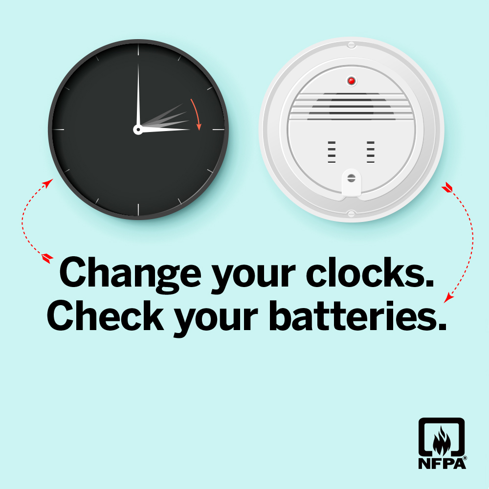 Daylight saving time starts Sunday, March 9th! Use this as a reminder to test your smoke alarms and replace batteries if needed.