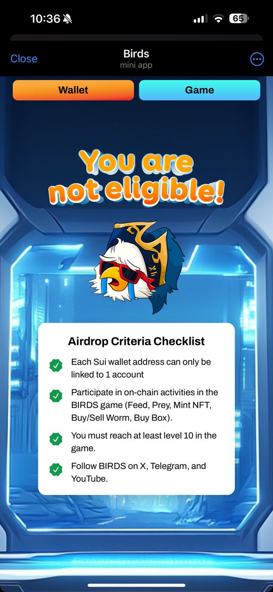 Totally disappointed for this scam Airdrop . after works a longer period done all the tasks referal 2000+ users > Also increase level day by day and done all the activities still showing green but yet not eligible scammers <a href="/TheBirdsDogs/">BIRDS</a> #birdsairdrop