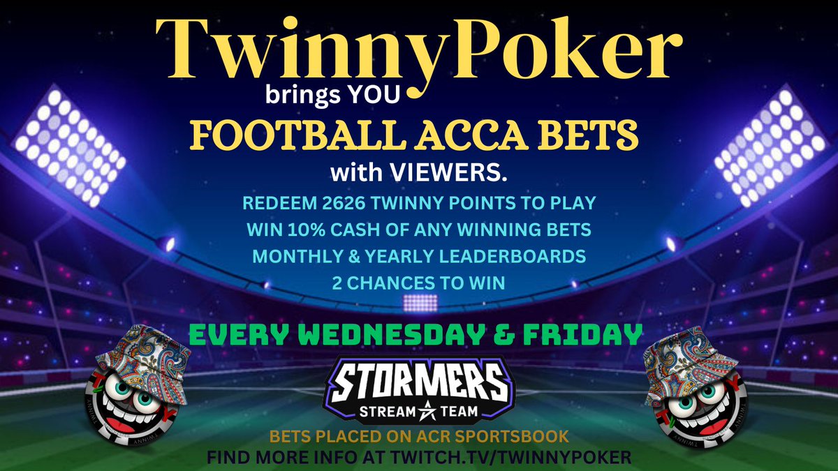 TwinnyPoker's tweet photo. We are Live with ACCA Bets with Viewers, 6pm GMT / 1pm ET,
⚽Redeem
⚽Take Your Pick
⚽2 Chances to Win
⚽Monthly/Yearly Leaderboards
@ACRStormers @ACR_POKER
#ACRSportsBook #OSS #SurvivorFlips #BlitzBonusBoost #SundayMoneymaker #PositiveVibes 
https://t.co/rV8J5BweVa https://t.co/iILqgGFbZu