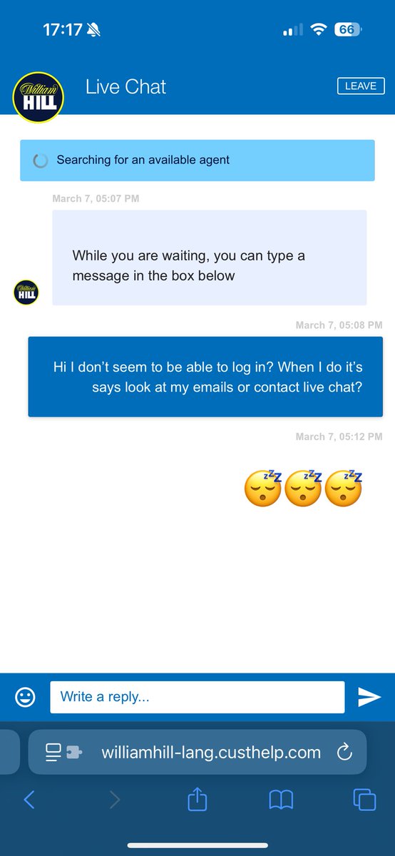 scouse50's tweet photo. Does anyone else think that 20 minutes in this day and age is too long to wait for a live chat response??
Definitely need a count Down “ your 2 in the queue etc @WilliamHill @SkyBet https://t.co/518dtVCOQ1