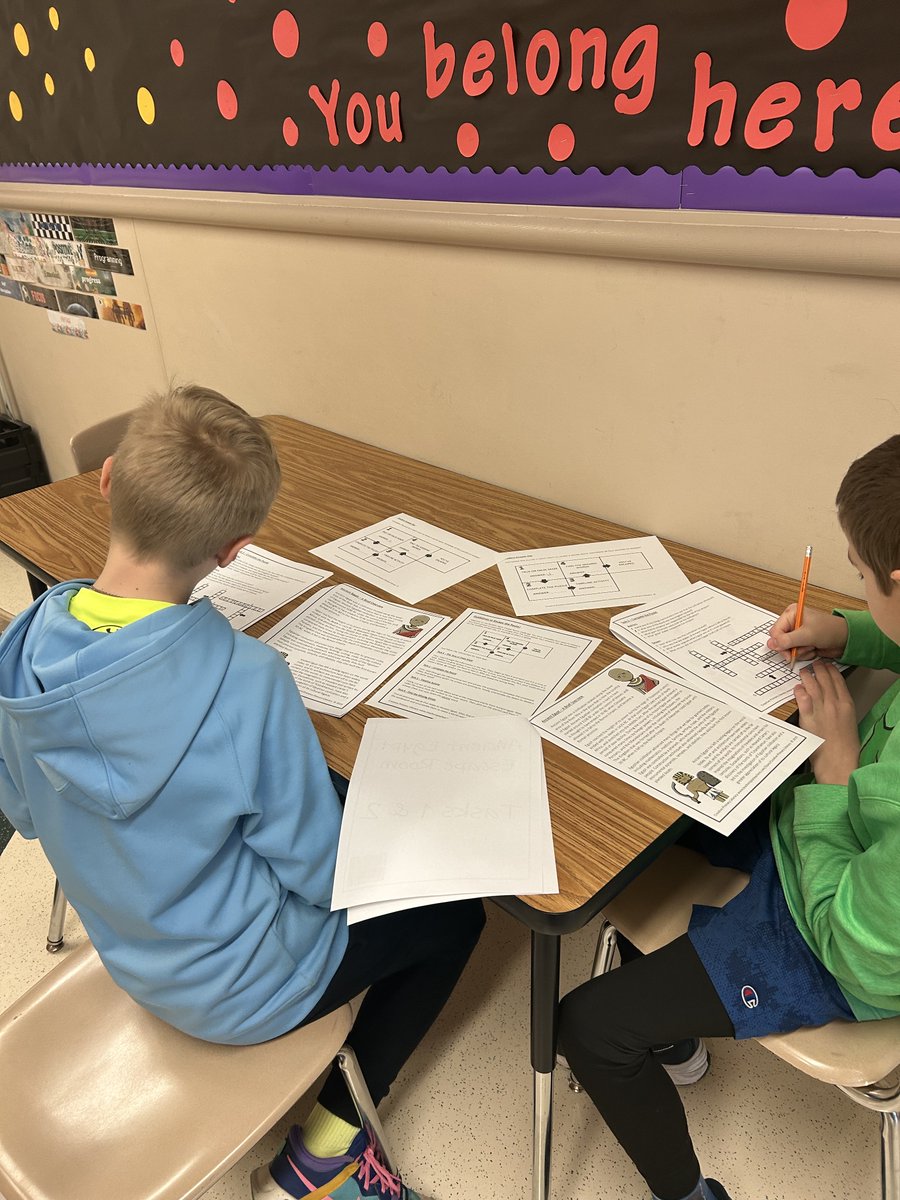 6th graders are working as a team to escape Ancient Egypt, they are focusing on understanding their government, recreating a timeline and exploring the great achievements of this civilization.