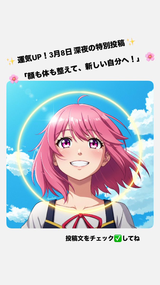ArchSeikotu's tweet photo. ✨ 運気UP！3月8日 深夜の特別投稿 ✨

🌸 「顔も体も整えて、新しい自分へ！」 🌸
#小顔になりたい #フェイスラインすっきり #運気アップ #むくみ解消 #顔の歪み #小顔矯正 #美姿勢 #骨盤調整 #姿勢改善 #スタイルアップ #第一印象アップ #新しい自分へ #Arch整骨院 #大阪 #京橋 #蒲生 #姿勢矯正 https://t.co/iVO33c67Va
