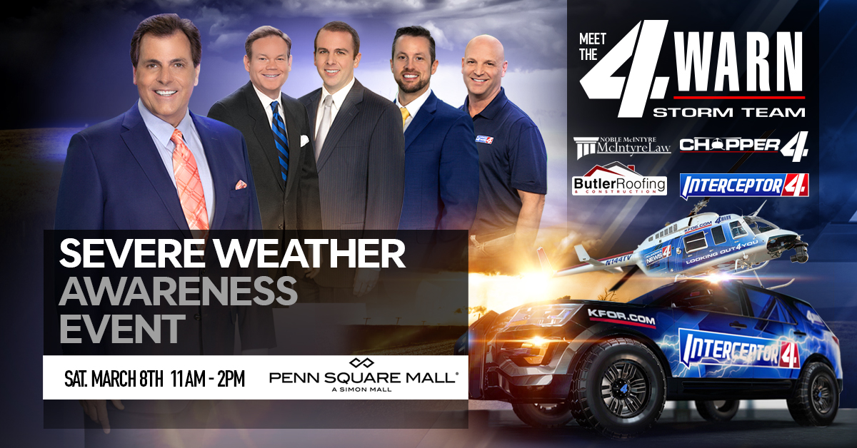 The 4Warn Storm Team will be at the Severe Weather Awareness Expo on Saturday at Penn Square Mall. 
You can meet our meteorologists along with our 4Warn Storm Trackers. 
It is free from 10-2 p.m.
