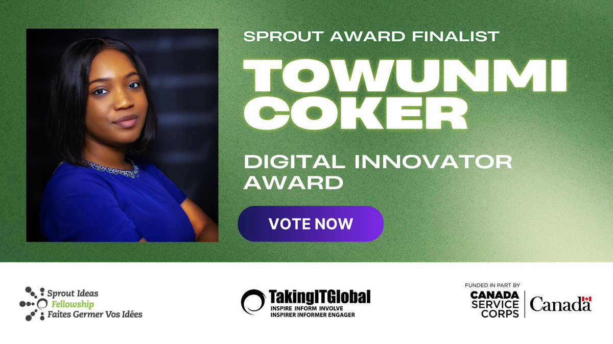 takingitglobal's tweet image. We are excited to announce the top 3 finalists for the TakingITGlobal Sprout Awards, Digital Innovator category. The winners will be honoured at the Sprout Ideas Fellowship Summit in Toronto, in June 2025! Learn more about the finalists and cast your vote at:…
