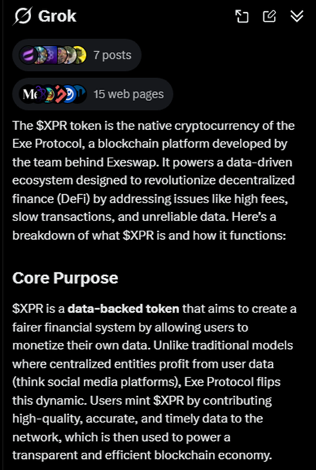 Exeswap's tweet image. 🚀 Grok has avery good grasp of the potential, scope and mechanics of our system. Clearly and succinctly put. 
👉 Go check it out in detail. 
📢 Learn more at our Medium.  🔗 medium.com/@Exeswap 
#Blockchain #AI #ExeProtocol #EconomicRevolution