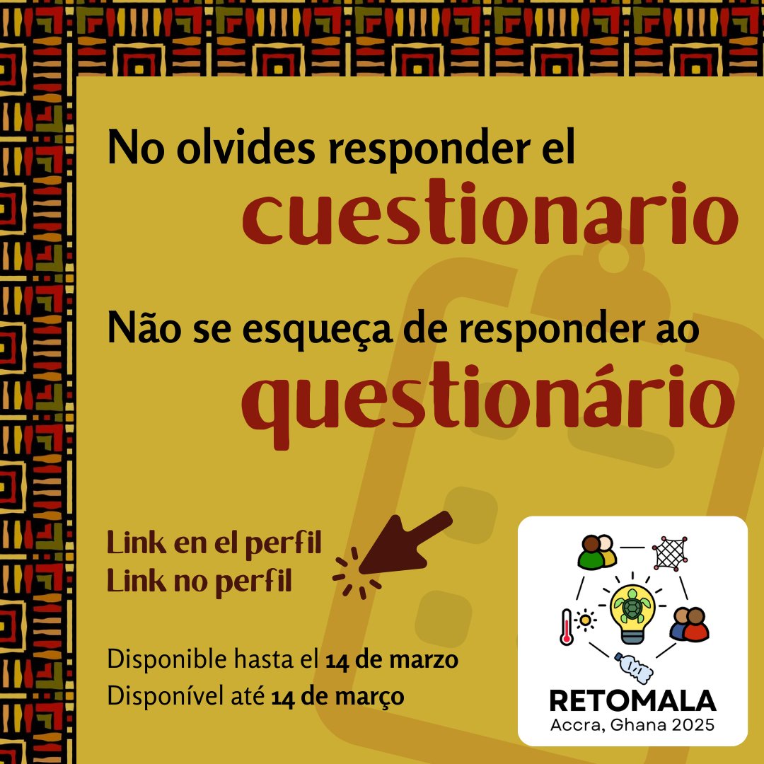 ¡No dejen de contestar el cuestionario que hemos diseñado para todos¡
forms.gle/s1m1GGtCQ6BJeG…
---
 Não se esqueça de responder ao questionário que elaboramos para todos! 
forms.gle/s1m1GGtCQ6BJeG…
#ists43accra #internationalseaturtlesociety #ists2025 #retomala2025