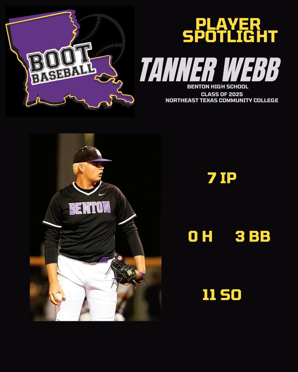 Baseball in the Boot (@bootbaseball) on Twitter photo 🔥NO HITTER ALERT🔥Class of 2025- Tanner Webb (<a href="/Webb3Tanner/">Tanner Webb</a> ) Benton H.S.(14-1) (<a href="/BentonLATigers/">Benton High School Baseball</a> ) RHP Future <a href="/NTCC_Baseball/">Northeast Texas Baseball</a> Eagle - Webb with the complete game no no- Benton wins 7-0 over Byrd as the Tigers continue to show their depth on the mound. Congrats Tanner 💪 🔥NO HITTER ALERT🔥Class of 2025- Tanner Webb (<a href="/Webb3Tanner/">Tanner Webb</a> ) Benton H.S.(14-1) (<a href="/BentonLATigers/">Benton High School Baseball</a> ) RHP Future <a href="/NTCC_Baseball/">Northeast Texas Baseball</a> Eagle - Webb with the complete game no no- Benton wins 7-0 over Byrd as the Tigers continue to show their depth on the mound. Congrats Tanner 💪