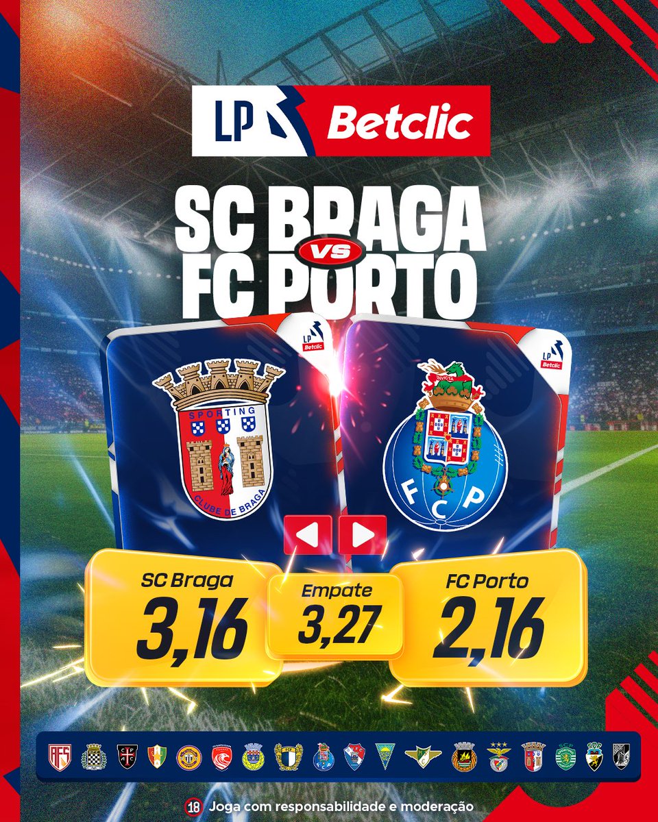 🔥 Hoje temos jogo grande na #LPBetclic, SC Braga-FC Porto! Há 200€ em Freebets para sortear para 20 pessoas.

- Dá RT + Like
- Comenta o nome de um dos marcadores do jogo e quem vence + Username Betclic

1 comentário por pessoa.
Passatempo termina às 20:30.
Pago segunda-feira.