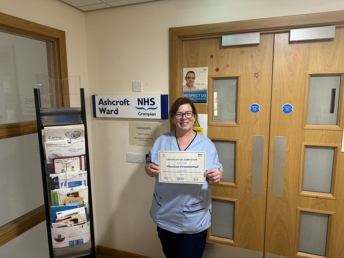 Congratulations to Pauline Drummond for completing her Mandatory Induction Standards Workbook. Pauline works in Ashcroft Ward, Inverurie, which is Older Adult Mental Health. <a href="/NHSGrampian/">NHS Grampian</a> <a href="/NES_hcsw/">NES_hcsw</a> 👏🏻👏🏻👏🏻🙂