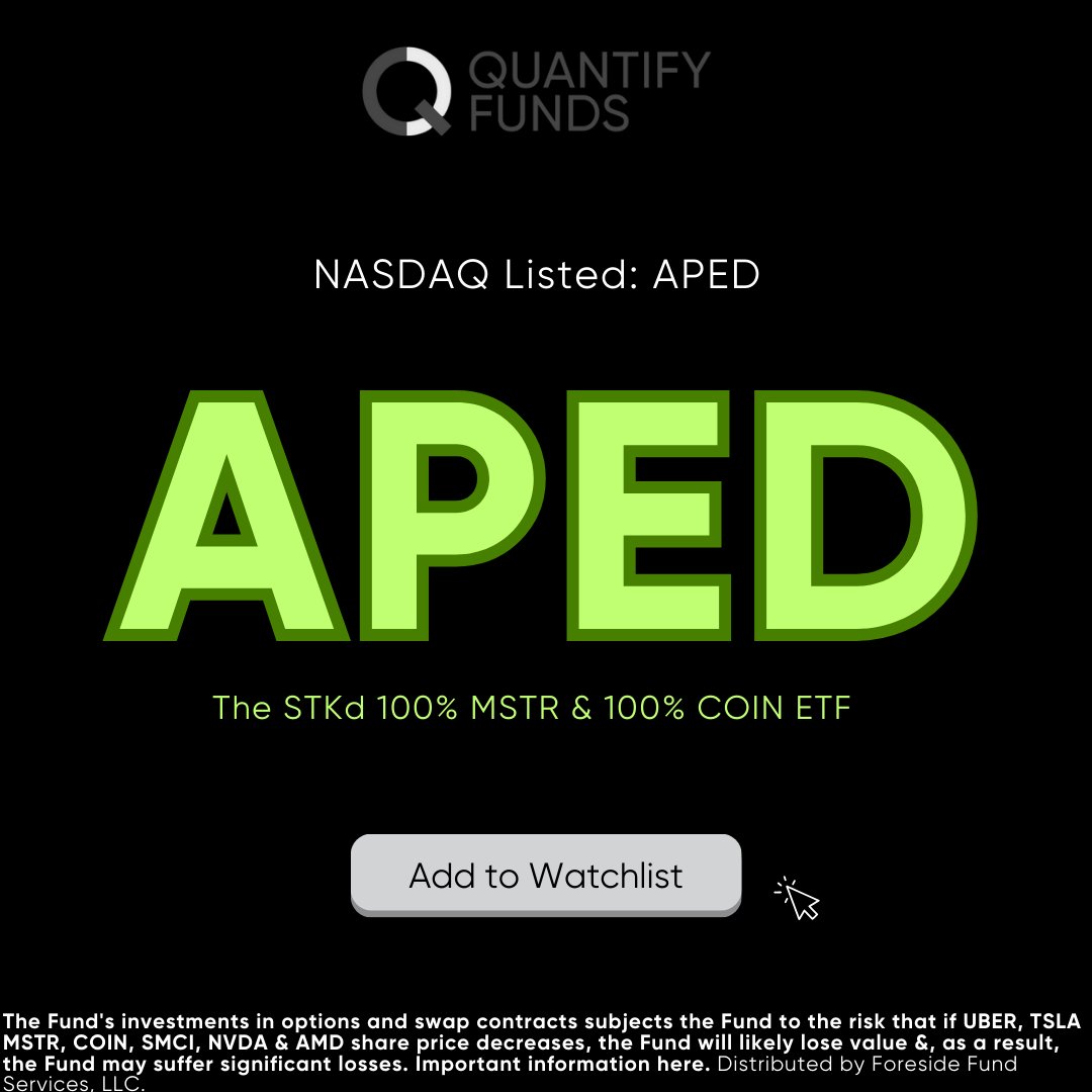 Double down on 200% exposure. 
Double exposure to Crypto Megacaps. 
2 for 1 Thematic Stacks Important information @ quantifyfunds.com #MegaCapStacks #CRYPTO $COIN $MSTR $APED #QuantifyFunds #QuantifyChaos #Nasdaq #Tidal