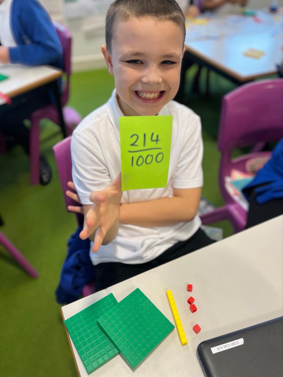 This week in maths, Year 5 have been using base 10. 

The children chose a fraction from the board and created the fraction with the base 10. Make sure you ask them at home to demonstrate their knowledge for you! 

Well done Year 5 🎉

#WEAREBSCA #STRIVE